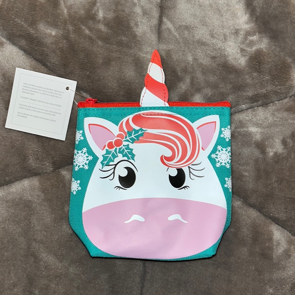 Retired Thirty-one Yeti Holiday Unicorn Print Zip Snacker, never used
